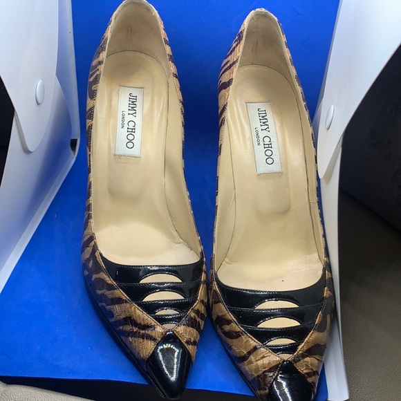 🔥 Jimmy Choo Python zebra Black Patent Leather Heels - Picture 3 of 13
